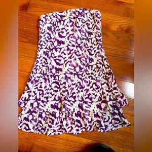 moda international strapless Xs ruffle cream and purple dress 100% cotton